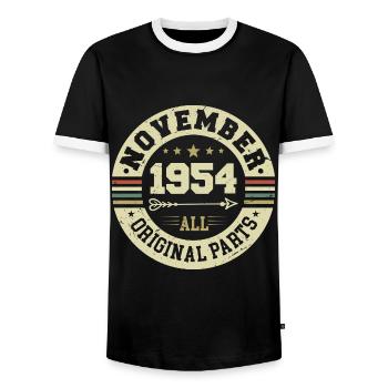 Vintage November 1954 - Birthday November 1954 - Men's Ringer Shirt - black/white - Front - AI Model Female 172 light (172cm) & AI Model Male 178 light (178cm)
