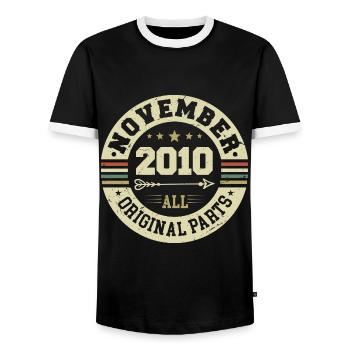 Vintage November 2010 - Birthday November 2010 - Men's Ringer Shirt - black/white - Front - AI Model Female 172 light (172cm) & AI Model Male 178 light (178cm)