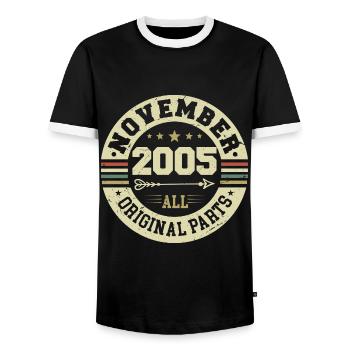 Millésime Novembre 2005 - Anniversaire Novembre 2005 - T-shirt contrasté Homme - noir/blanc - Devant - AI Model Female 172 light (172cm) & AI Model Male 178 light (178cm)