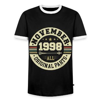 Millésime Novembre 1998 - Anniversaire Novembre 1998 - T-shirt contrasté Homme - noir/blanc - Devant - AI Model Female 172 light (172cm) & AI Model Male 178 light (178cm)