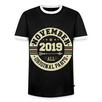 Vintage November 2019 - Geburtstag November 2019 - Männer Kontrast-T-Shirt - Schwarz/Weiß - Vorne - AI Model Female 172 light (172cm) & AI Model Male 178 light (178cm)