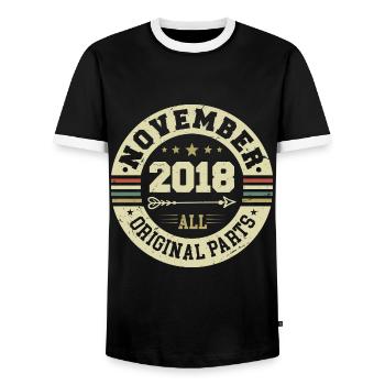 Vintage November 2018 - Birthday November 2018 - Men's Ringer Shirt - black/white - Front - AI Model Female 172 light (172cm) & AI Model Male 178 light (178cm)