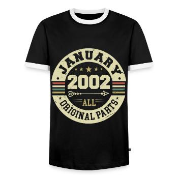 Janvier 2002 - Anniversaire en janvier 2002 - T-shirt contrasté Homme - noir/blanc - Devant - AI Model Female 172 light (172cm) & AI Model Male 178 light (178cm)