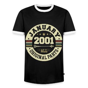 January 2001 - Geburtstag im Januar 2001 - Männer Kontrast-T-Shirt - Schwarz/Weiß - Vorne - AI Model Female 172 light (172cm) & AI Model Male 178 light (178cm)