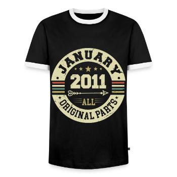 January 2011 - Geburtstag im Januar 2011 - Männer Kontrast-T-Shirt - Schwarz/Weiß - Vorne - AI Model Female 172 light (172cm) & AI Model Male 178 light (178cm)