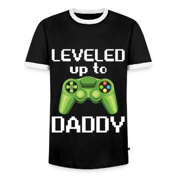 Leveled Up To Daddy Baby Matching - Men's Ringer Shirt - black/white - Front - AI Model Female 172 light (172cm) & AI Model Male 178 light (178cm)