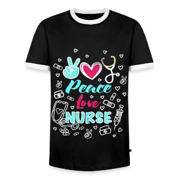 Peace Love Nurse Funny RN Nurse Practitioner - Männer Kontrast-T-Shirt - Schwarz/Weiß - Vorne - AI Model Female 172 light (172cm) & AI Model Male 178 light (178cm)