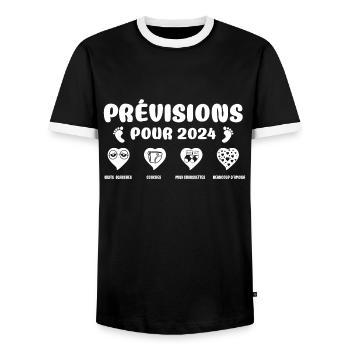 Prévisions pour 2024,future mama,futur papa,papa - T-shirt contrasté Homme - noir/blanc - Devant - AI Model Female 172 light (172cm) & AI Model Male 178 light (178cm)