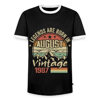 August 1987 Anniversary 1987 - Legends August 1987 - Men's Ringer Shirt - black/white - Front - AI Model Female 172 light (172cm) & AI Model Male 178 light (178cm)