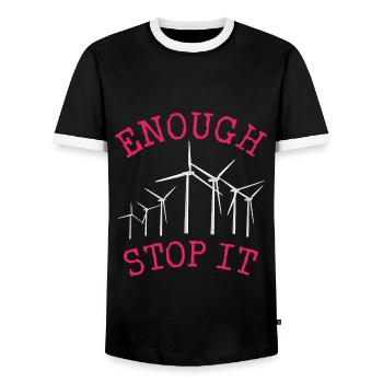 No to wind turbines, Enough, Stop it - Men's Ringer Shirt - black/white - Front - AI Model Female 172 light (172cm) & AI Model Male 178 light (178cm)