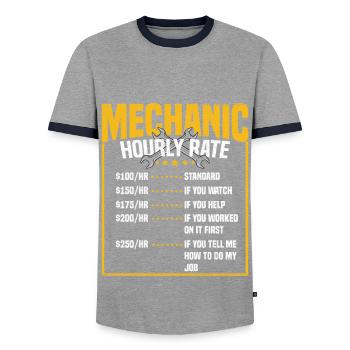 TAUX HORAIRE MÉCANICIEN - T-shirt contrasté Homme - gris/marine  - Devant - AI Model Female 172 light (172cm) & AI Model Male 178 light (178cm)
