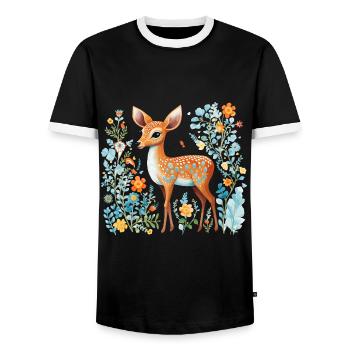 Reh Waldlandschaft Farn Hirsch für Naturfreunde - Männer Kontrast-T-Shirt - Schwarz/Weiß - Vorne - AI Model Female 172 light (172cm) & AI Model Male 178 light (178cm)