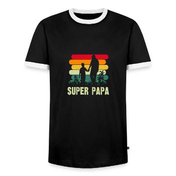 super papa - T-shirt contrasté Homme - noir/blanc - Devant - AI Model Female 172 light (172cm) & AI Model Male 178 light (178cm)
