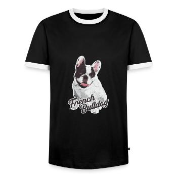 FRENCH BULLDOGGEN LIEBE HUNDEN BULLDOGGE SÜß MOTIV - Männer Kontrast-T-Shirt - Schwarz/Weiß - Vorne - AI Model Female 172 light (172cm) & AI Model Male 178 light (178cm)