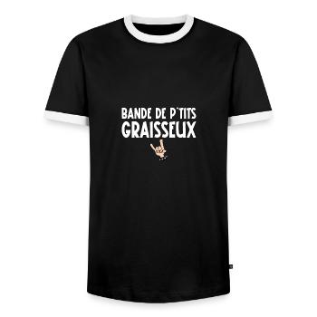bande de p'tits graisseux - T-shirt contrasté Homme - noir/blanc - Devant - AI Model Female 172 light (172cm) & AI Model Male 178 light (178cm)