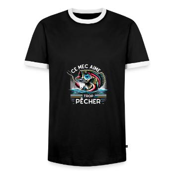 ce mec aime trop pêcher - T-shirt contrasté Homme - noir/blanc - Devant - AI Model Female 172 light (172cm) & AI Model Male 178 light (178cm)