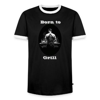 Born to Grill weiß - Männer Kontrast-T-Shirt - Schwarz/Weiß - Vorne - AI Model Female 172 light (172cm) & AI Model Male 178 light (178cm)