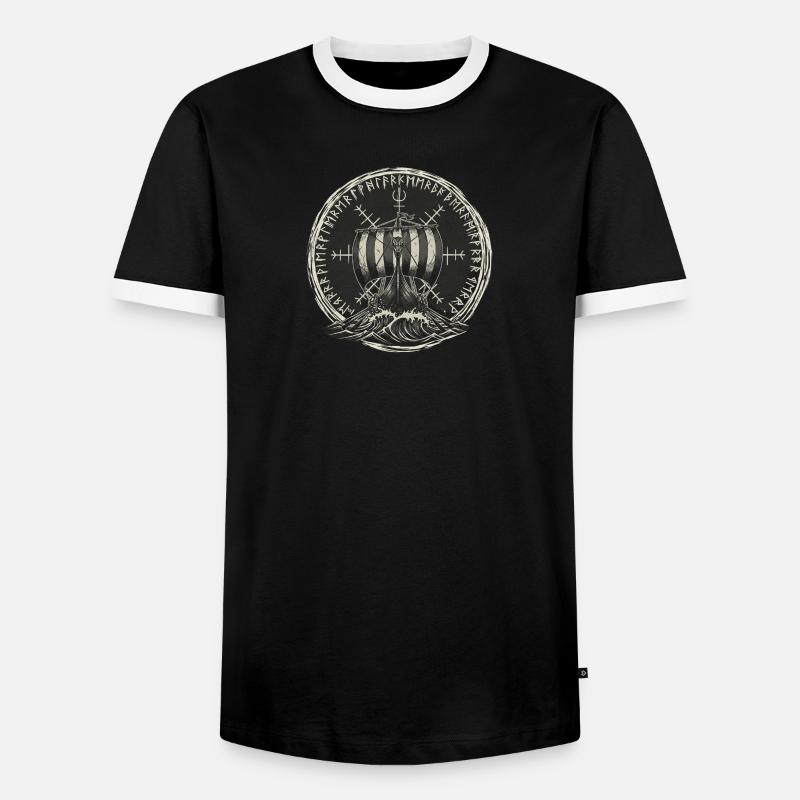 Wikinger Langschiff - Drachenboot - Männer Kontrast-T-Shirt - Schwarz/Weiß