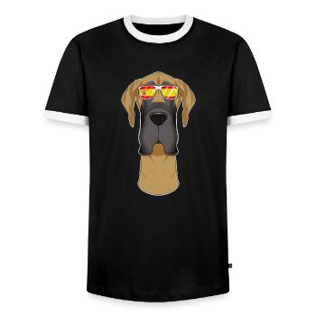 Great Dane I Espagne Lunettes de soleil I Drapeau espagnol - T-shirt contrasté Homme - noir/blanc - Devant - AI Model Female 172 light (172cm) & AI Model Male 178 light (178cm)