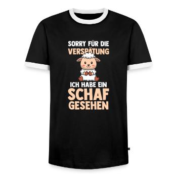 Schaf Schäfer Schäferei Bauer Landwirt Bauernhof S - Männer Kontrast-T-Shirt - Schwarz/Weiß - Vorne - AI Model Female 172 light (172cm) & AI Model Male 178 light (178cm)