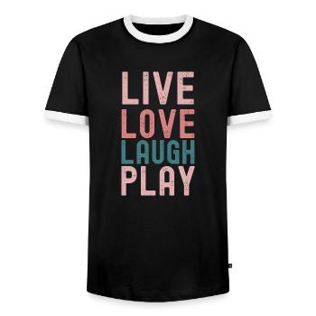 t-shirt affirmation "Vivre, Aimer, Rire, Jouer - " - T-shirt contrasté Homme - noir/blanc - Devant - AI Model Female 172 light (172cm) & AI Model Male 178 light (178cm)
