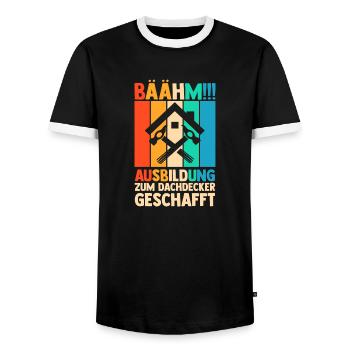 Roofing training apprentice Auzbi roofer - Men's Ringer Shirt - black/white - Front - AI Model Female 172 light (172cm) & AI Model Male 178 light (178cm)