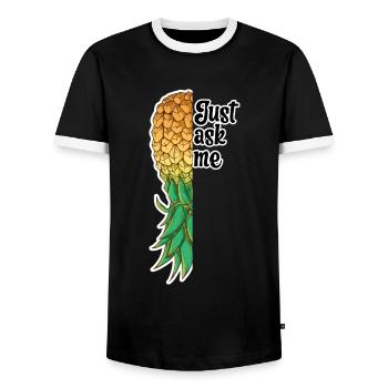 Upside Down Pineapple Swinger Just ask me Ananas - Men's Ringer Shirt - black/white - Front - AI Model Female 172 light (172cm) & AI Model Male 178 light (178cm)