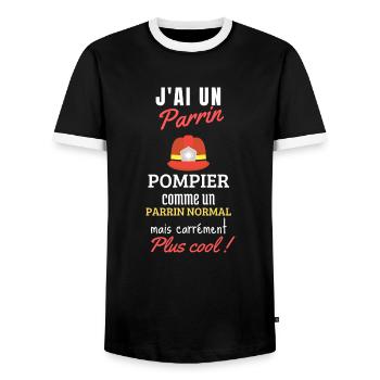 Parrain Pompier 3ème anniversaire camion - T-shirt contrasté Homme - noir/blanc - Devant - AI Model Female 172 light (172cm) & AI Model Male 178 light (178cm)