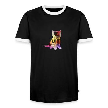 I am a girl who loves cats - Men's Ringer Shirt - black/white - Front - AI Model Female 172 light (172cm) & AI Model Male 178 light (178cm)