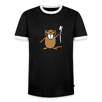 Beaver - Men's Ringer Shirt - black/white - Front - AI Model Female 172 light (172cm) & AI Model Male 178 light (178cm)