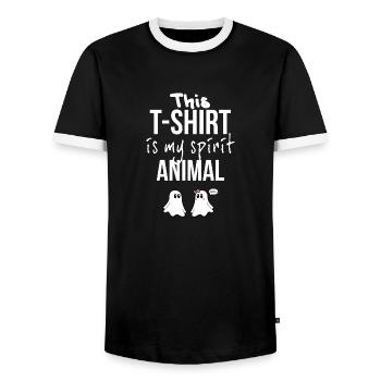 T-shirts with Funny Phrases - Fantasmitas 02 - Men's Ringer Shirt - black/white - Front - AI Model Female 172 light (172cm) & AI Model Male 178 light (178cm)