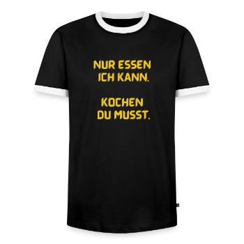 Nur essen ich kann... - Männer Kontrast-T-Shirt - Schwarz/Weiß - Vorne - AI Model Female 172 light (172cm) & AI Model Male 178 light (178cm)
