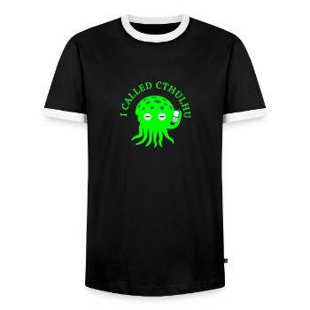 I called Cthulu (on the Phone) - Männer Kontrast-T-Shirt - Schwarz/Weiß - Vorne - AI Model Female 172 light (172cm) & AI Model Male 178 light (178cm)