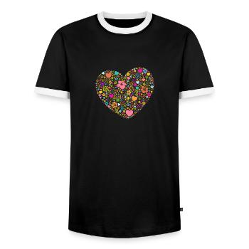 Coeur fleurs fleurs signe de la paix Yin et Yang - T-shirt contrasté Homme - noir/blanc - Devant - AI Model Female 172 light (172cm) & AI Model Male 178 light (178cm)