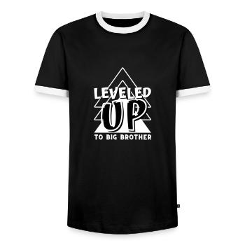 Level Up to big brother - Men's Ringer Shirt - black/white - Front - AI Model Female 172 light (172cm) & AI Model Male 178 light (178cm)