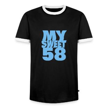 Sweet 58 - Men's Ringer Shirt - black/white - Front - AI Model Female 172 light (172cm) & AI Model Male 178 light (178cm)