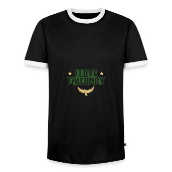 I love falconry - Men's Ringer Shirt - black/white - Front - AI Model Female 172 light (172cm) & AI Model Male 178 light (178cm)