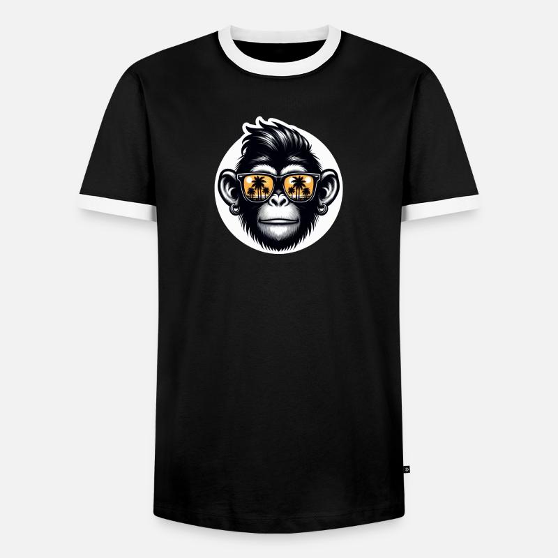 Monkey Glasses Palm Trees - Men's Ringer Shirt - black/white