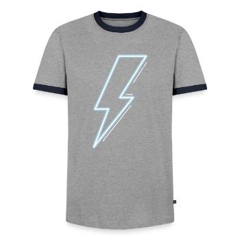 Neon blue flash light - Men's Ringer Shirt - grey/navy  - Front - AI Model Female 172 light (172cm) & AI Model Male 178 light (178cm)