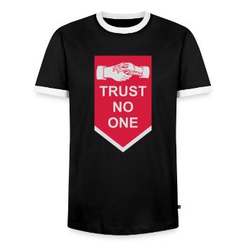 trust no one quote - Men's Ringer Shirt - black/white - Front - AI Model Female 172 light (172cm) & AI Model Male 178 light (178cm)