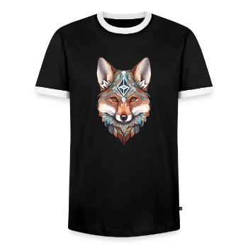 Fox Watercolor Mandala Yoga Forest Animal Spiritual - Men's Ringer Shirt - black/white - Front - AI Model Female 172 light (172cm) & AI Model Male 178 light (178cm)