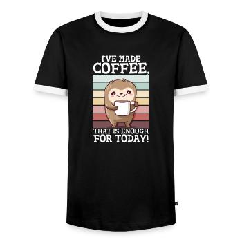 Coffee Spuch Sloth Funny Vintage Morning Muffle - Men's Ringer Shirt - black/white - Front - AI Model Female 172 light (172cm) & AI Model Male 178 light (178cm)