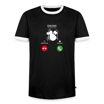 Call Mobile Call DRUMMER DRUMS drums - Men's Ringer Shirt - black/white - Front - AI Model Female 172 light (172cm) & AI Model Male 178 light (178cm)