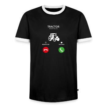 Call Mobile Anruf tractor traktor landwirt - Männer Kontrast-T-Shirt - Schwarz/Weiß - Vorne - AI Model Female 172 light (172cm) & AI Model Male 178 light (178cm)