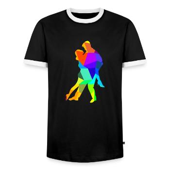 Tango Dancing Dance Couple Rainbow Colors Polygon - Men's Ringer Shirt - black/white - Front - AI Model Female 172 light (172cm) & AI Model Male 178 light (178cm)