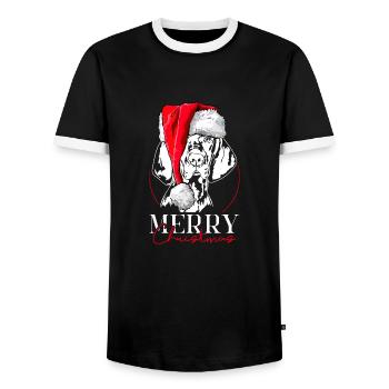 Santa Magyar Vizsla Merry Christmas Dogs Wilsigns - Men's Ringer Shirt - black/white - Front - AI Model Female 172 light (172cm) & AI Model Male 178 light (178cm)