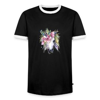 Pferd Blumen einhorn - Männer Kontrast-T-Shirt - Schwarz/Weiß - Vorne - AI Model Female 172 light (172cm) & AI Model Male 178 light (178cm)