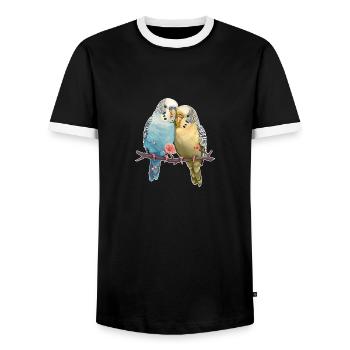 Budgies - T-shirt contrasté Homme - noir/blanc - Devant - AI Model Female 172 light (172cm) & AI Model Male 178 light (178cm)