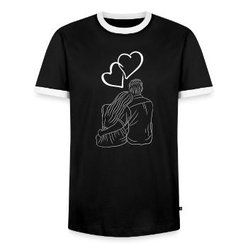Couple Love Heart Silhouette - Men's Ringer Shirt - black/white - Front - AI Model Female 172 light (172cm) & AI Model Male 178 light (178cm)