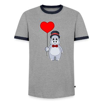 Hippopotamus Groom Balloon Wedding - Men's Ringer Shirt - grey/navy  - Front - AI Model Female 172 light (172cm) & AI Model Male 178 light (178cm)